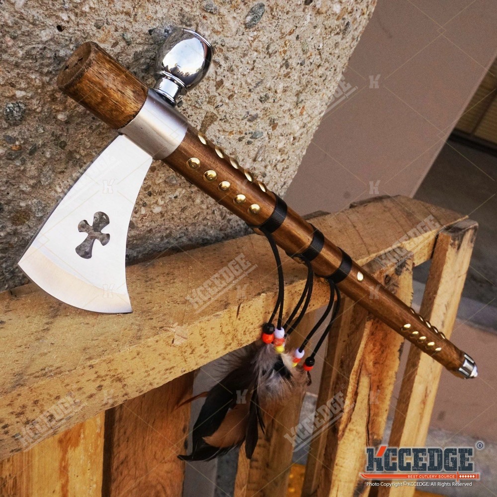 19" NATIVE AMERICAN PEACE PIPE HATCHET TOMAHAWK Replica w/ Functional Pipe