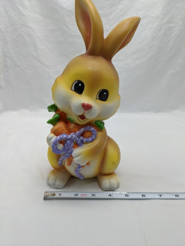 Vintage Ceramic Yellow Easter Bunny Holding Carrots 11"
