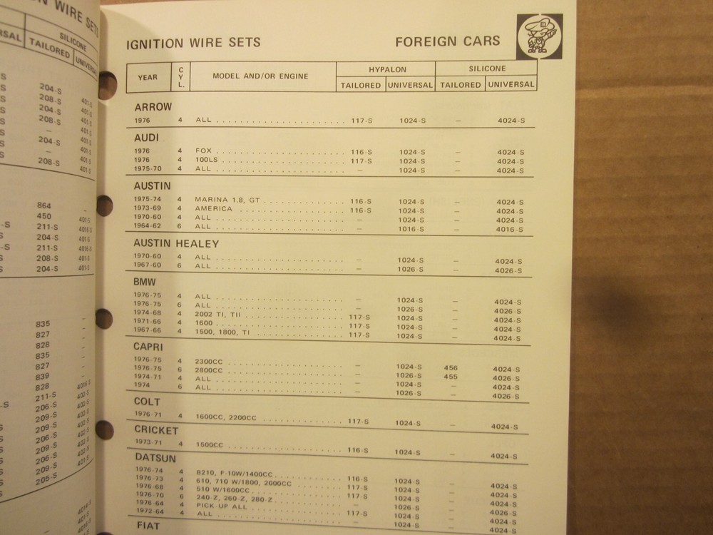 1977 Ristance spark plug wire sets catalog