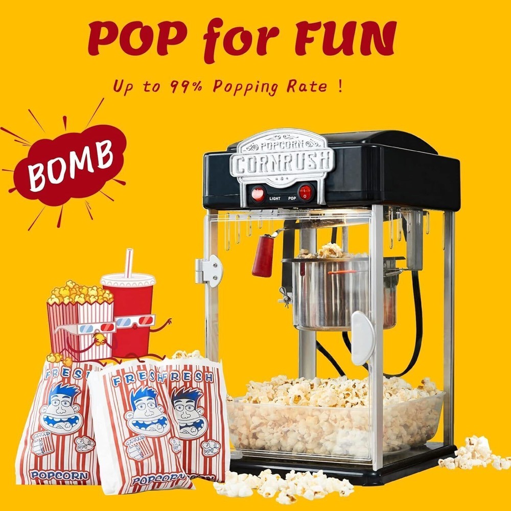 Popcorn Popper Machine-4 OZ Popcorn Maker w/Nonstick Kettle Warming Light US
