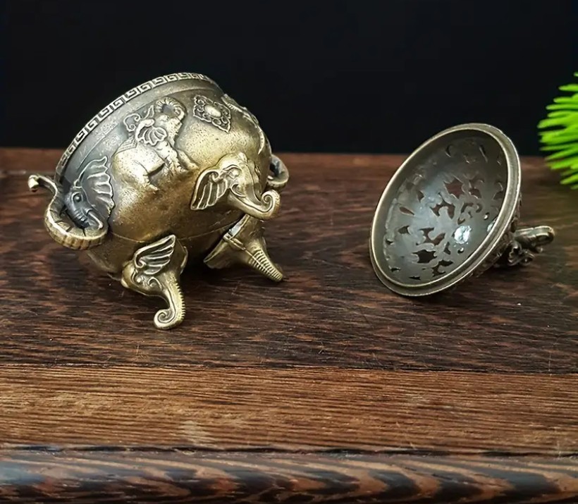 Antique Style Mini Copper Elephant Incense Burner