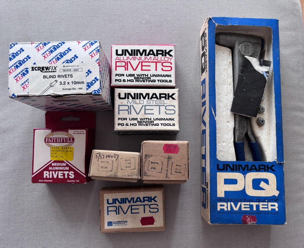 Vintage UNIMARK PQ Riveting Tool & Rivet selection