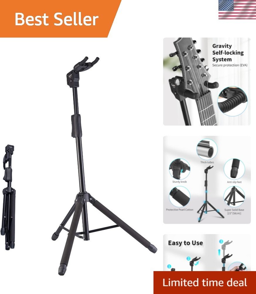 Guitar Stand - Heavy Duty Auto-Lock, Adjustable & Foldable for Acoustic/Elect...