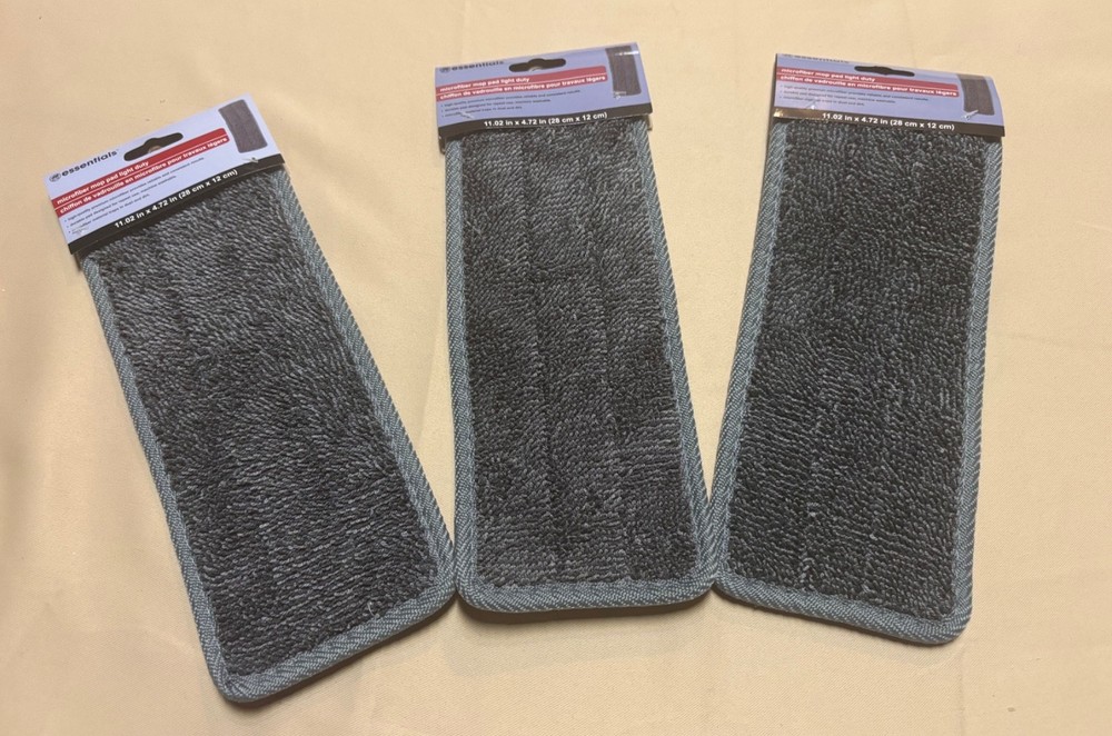 Lot Of 3 Essentials Microfiber Mop Pads - Light Duty Gray Machine Washable