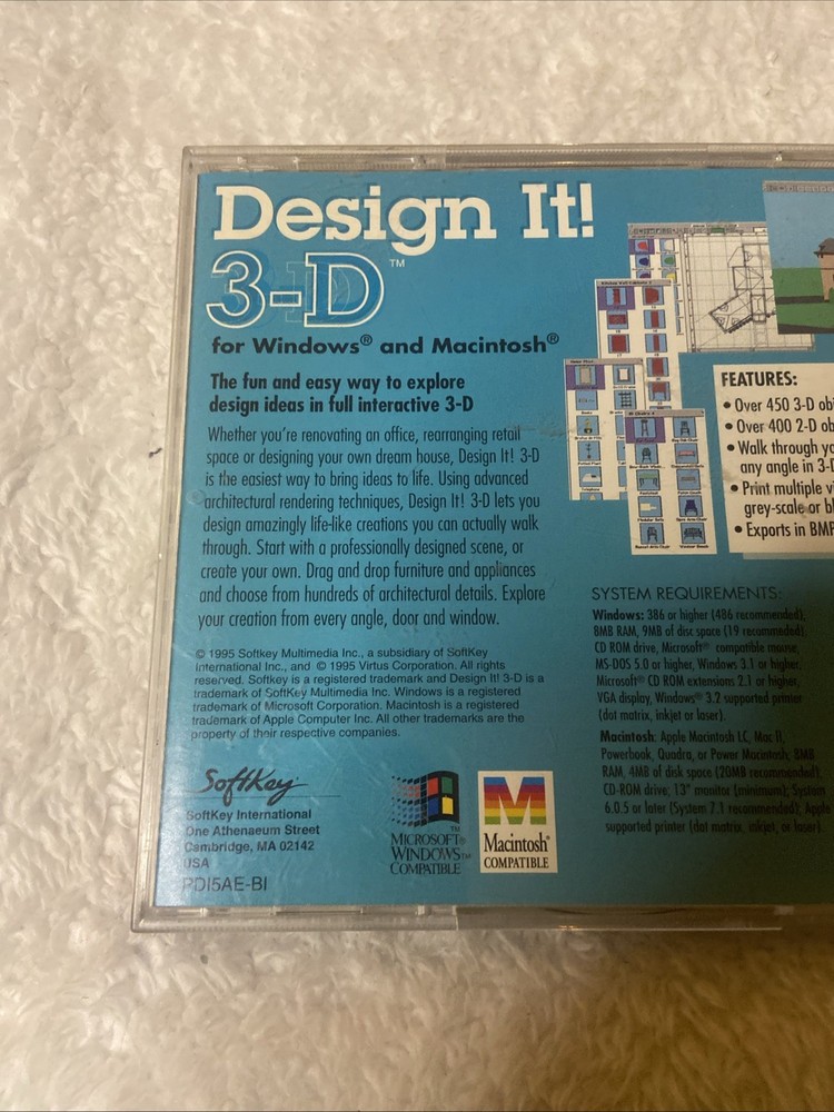 Design It 3D PC CD ROM VTG Softkey WIN MAC 1995 Interactive