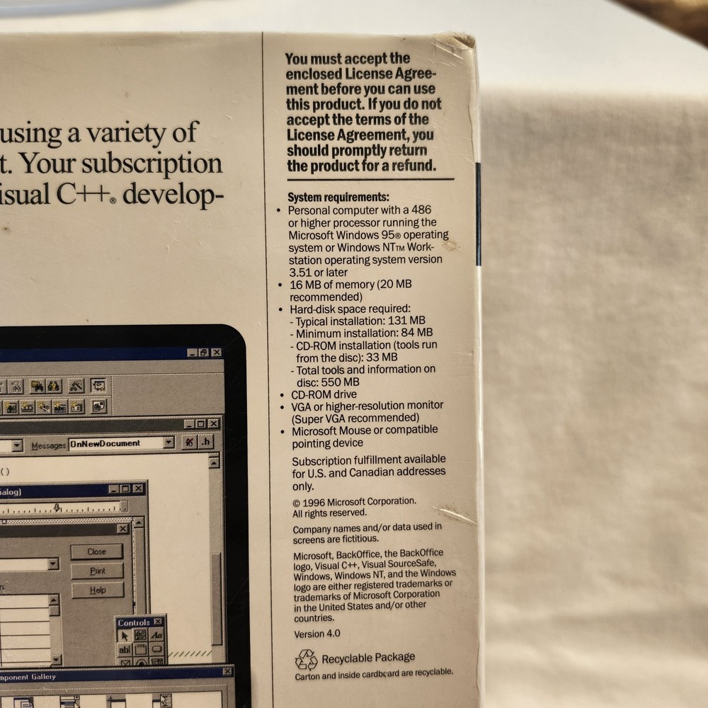 Microsoft Visual C++ Version 4.0 PC CD-ROM for Windows 95/NT 1995 Professional