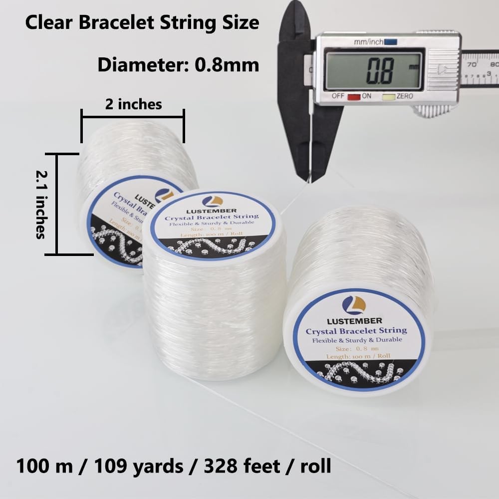 0.8 mm Stretchy Bracelet String, 3 Rolls Durable Elastic String Clear Bead Cord