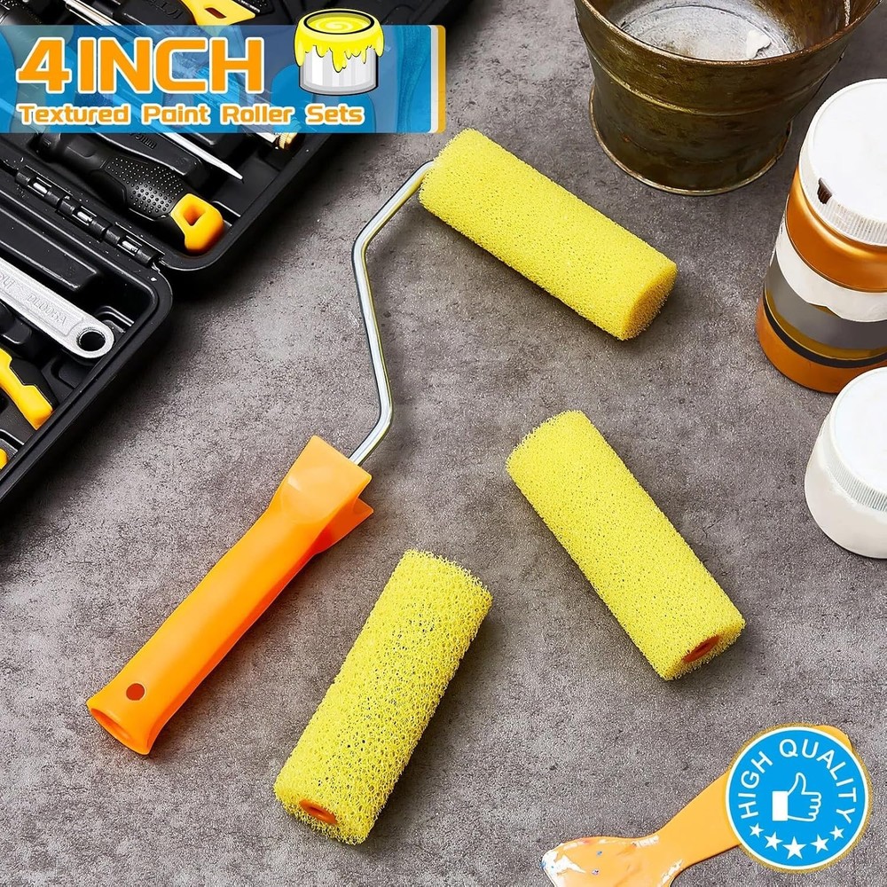 8 Pcs 4 Inch Paint Roller Textured Bed Liner RollerCovers and Paint Roller Frame