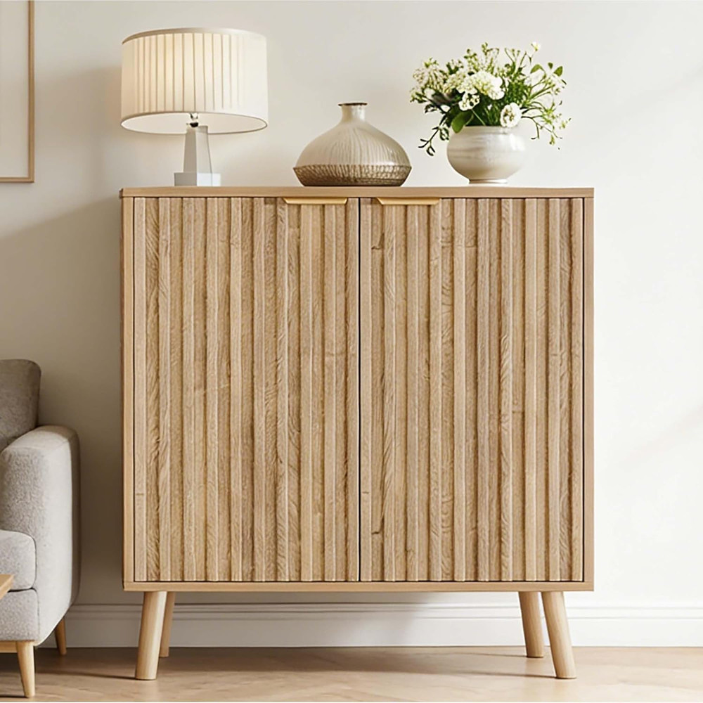 Stylish Fluted Storage Cabinet & Buffet - Multifunctional Wooden Console Table