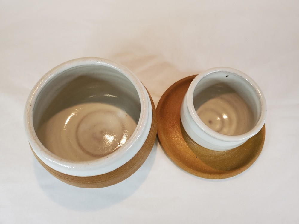 Studio Art Pottery Round Butter Bell Keep Stoneware Crock