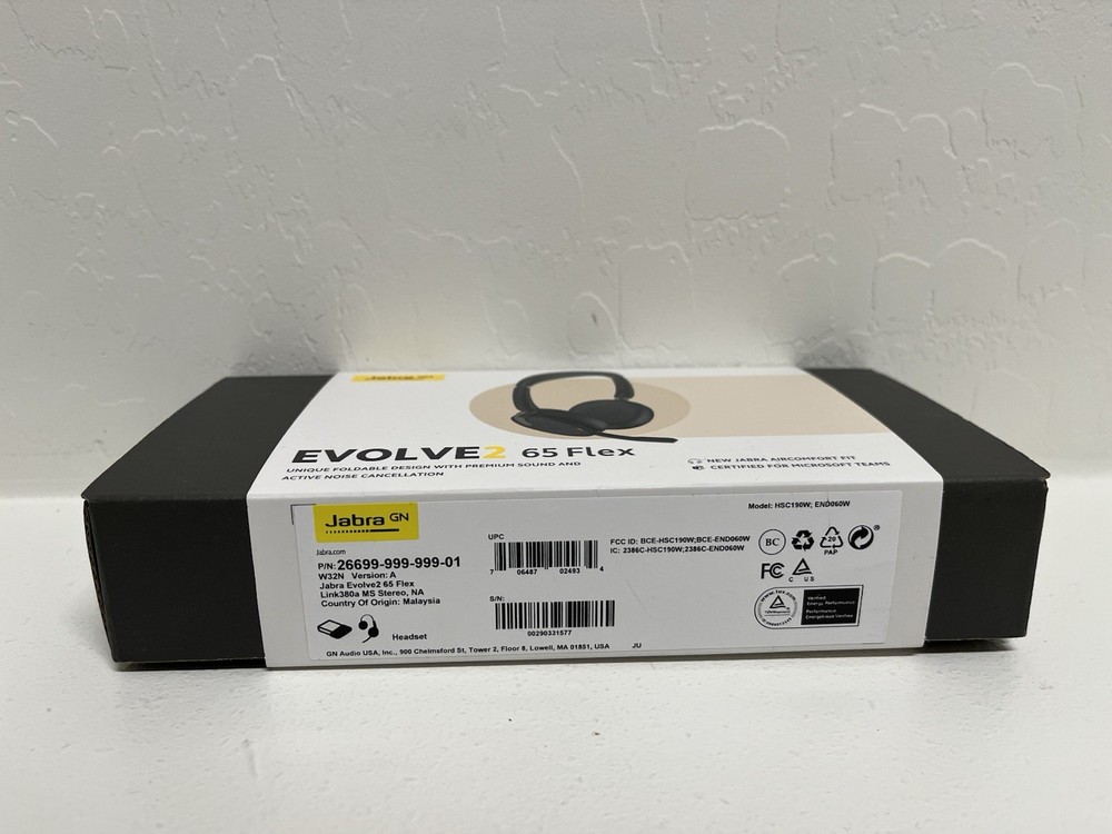 Jabra Evolve2 65 Flex MS Wireless Bluetooth Noise-Cancelling Headset W/ Link380a