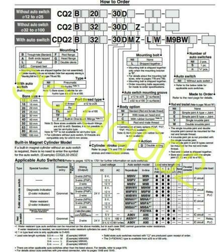 SMC CDQ2B32-100DMZ Cylinder Compact Double Acting Single Rod Auto Switch