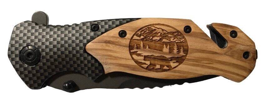 Handmade Walking Bear Engraved 8" Blade Folding Pocket Knife Custom Design