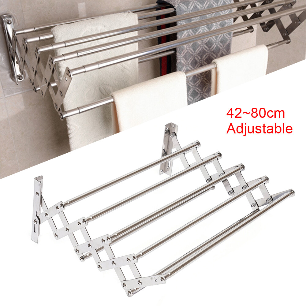 Hanger Shelf Wall-Mounted Expandable Folding Clothes Drying Towel Rack Laundry