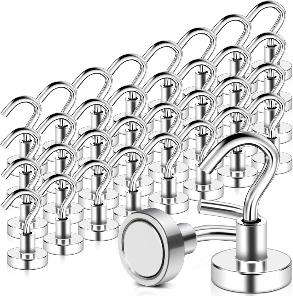 32 Pack Magnetic Hooks Heavy Duty, 25 lbs Strong Magnet Hooks - Multipurpose