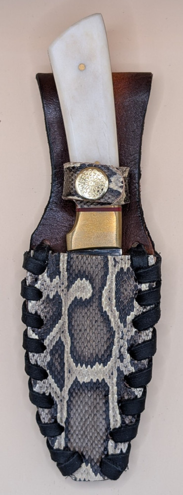 Genuine Real Burmese Python Snakeskin Knife Sheath with Bone Handle Knife #2603