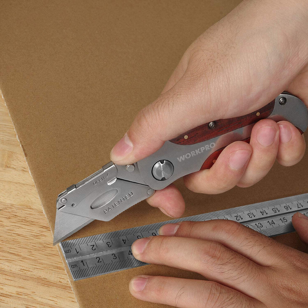 WORKPRO Quick-Change Utility Knife Classical Retro Style Wood Grain Handle Knife