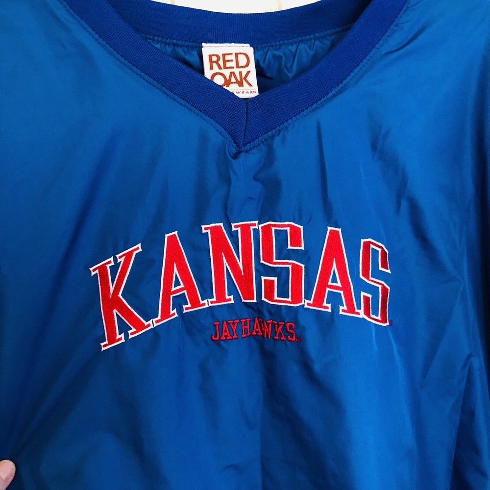 Kansas Jayhawks Pulliver Nylon Jacket 2XL Red Blue Drawstring Bottom Red Oak