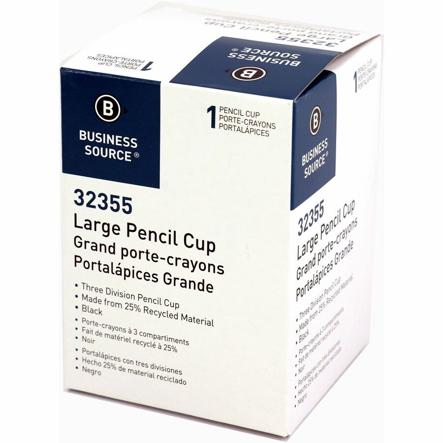 Business Source BSN32355 Pencil Cup 3 Compartment Black Plastic