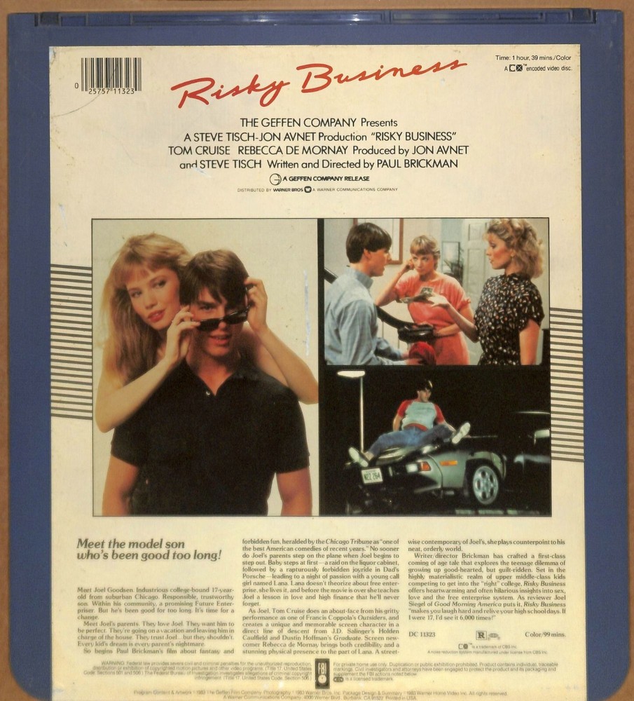 Risky Business (1983) Vintage CED Videodisc TESTED WORKING