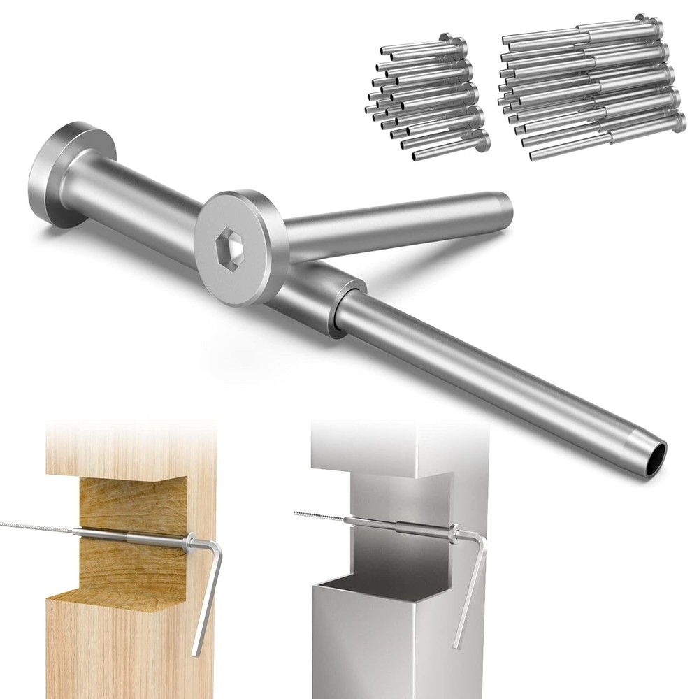 20 Pcs 4"x4"Cable Railing Kit 1/8" Invisible Receiver and Swage Stud End 2"x2"