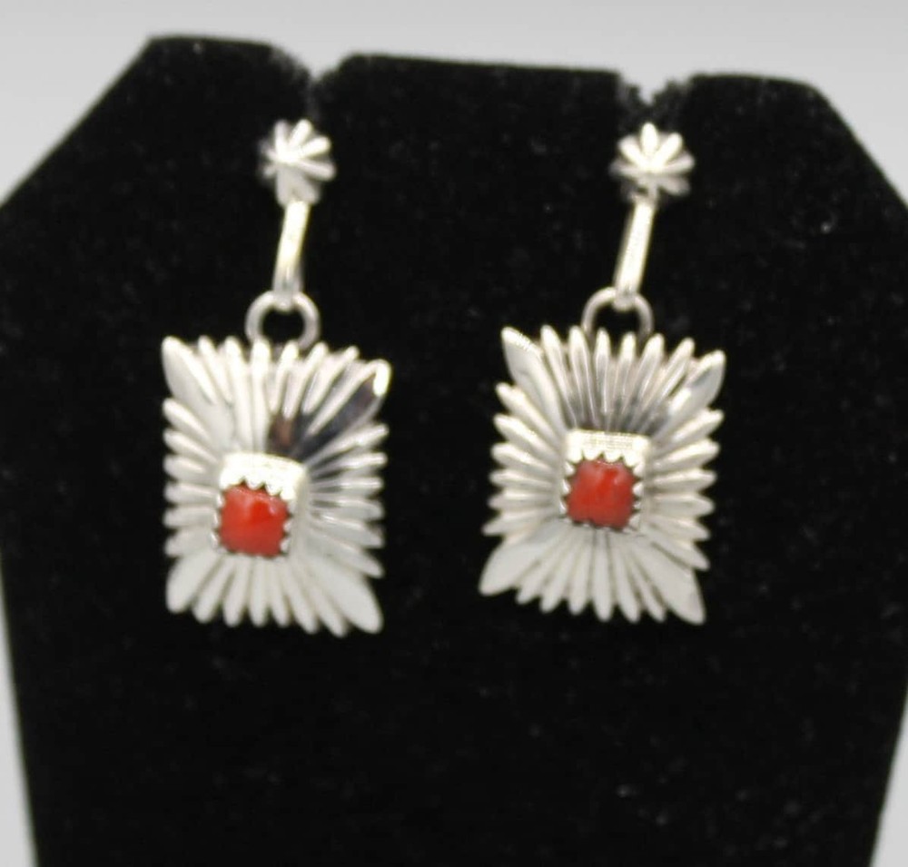 Sterling Silver and Coral Earrings