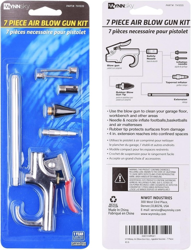 Versatile Air Compressor Tool Kit - 7 Piece Cleaning Set with Adjustable Nozzles