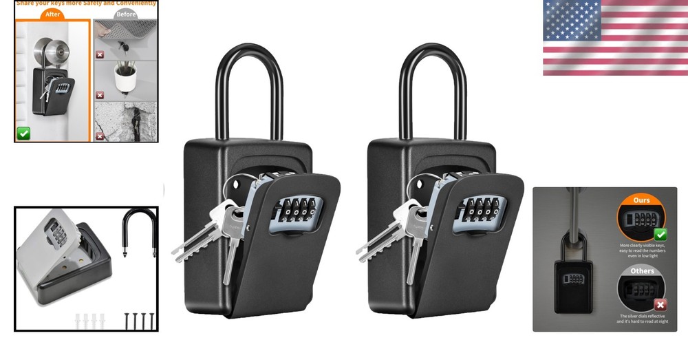 Portable Key Security Lock Box, Weatherproof, 2 Pack
