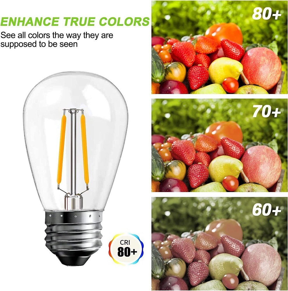 S14 E26 LED Bulbs Outdoor Edison Lights 2W, 15Pack for String Light Replacement