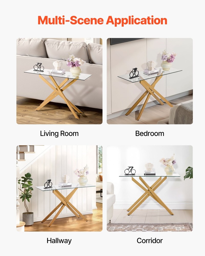 [New]Glass Coffee Table,Modern Rectangle Sofa Side Table w/Tempered Glass Top &