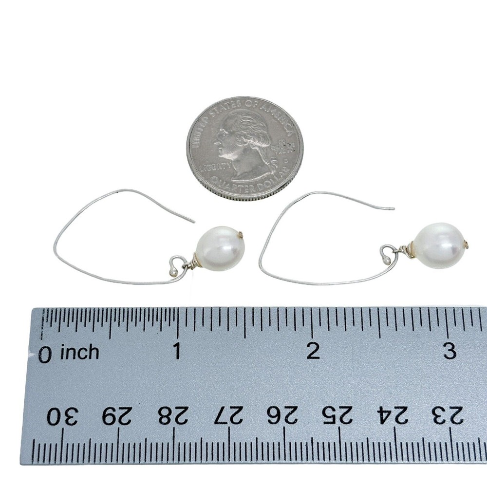 Vintage Silver-Tone White Pearl Drop Earrings
