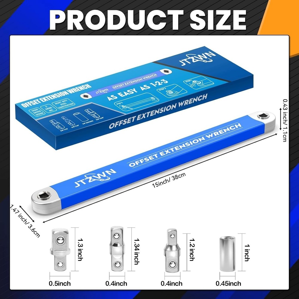 Offset Extension Wrench Set, Impact Ready Socket Wrench Extender Tool with Ve...