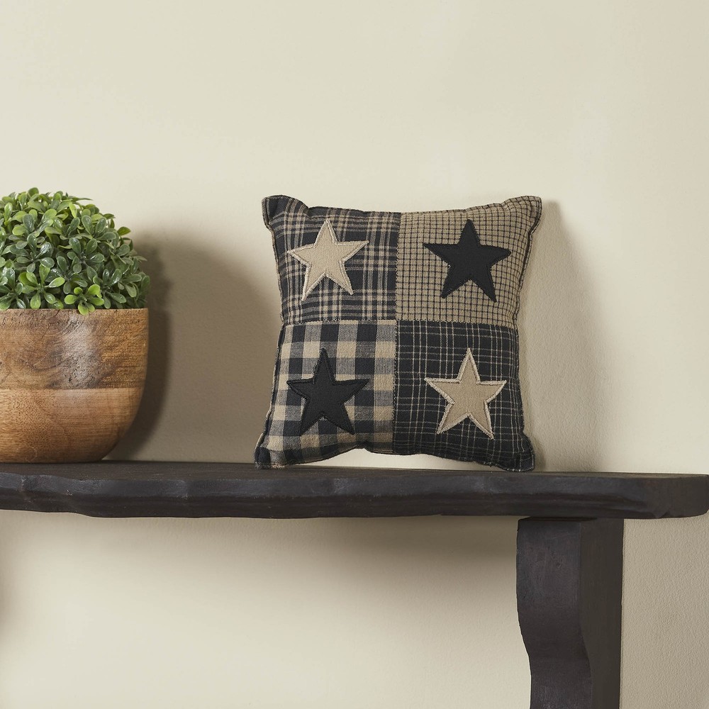 VHC Brands Black Check Star Pillow 6x6