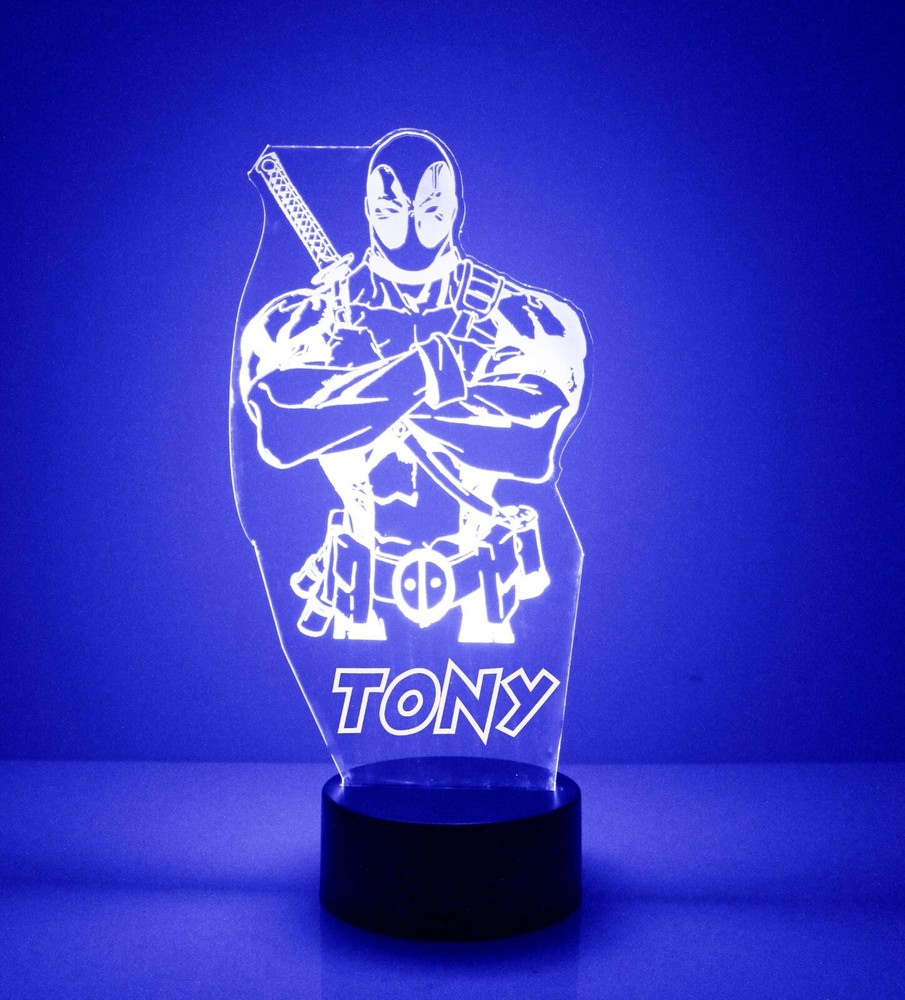 Deadpool, Personalized FREE, LED Night Light Lamp + Remote, Light Up Deadpool