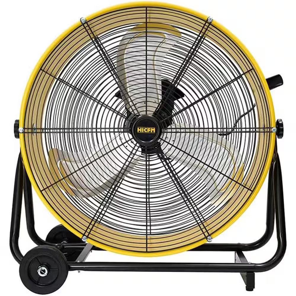 24 In. Drive Drum Fan in Yellow with Solid Wheels, Tough Handle, Variable Speed