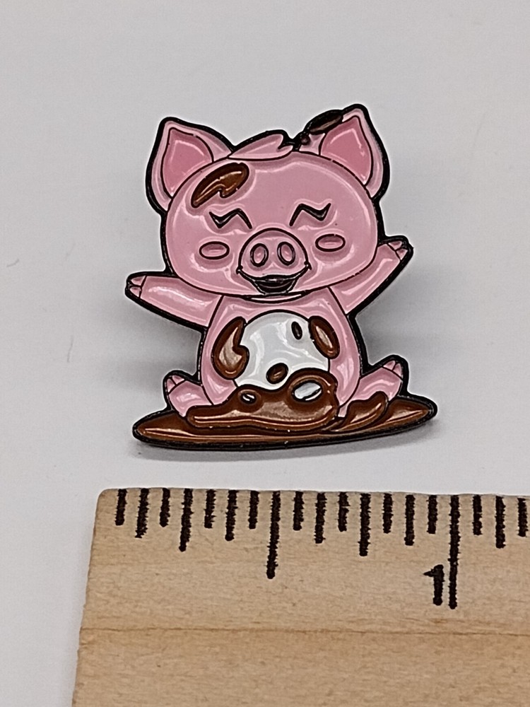 Pink Enamel Pig Figure Lapel Pin