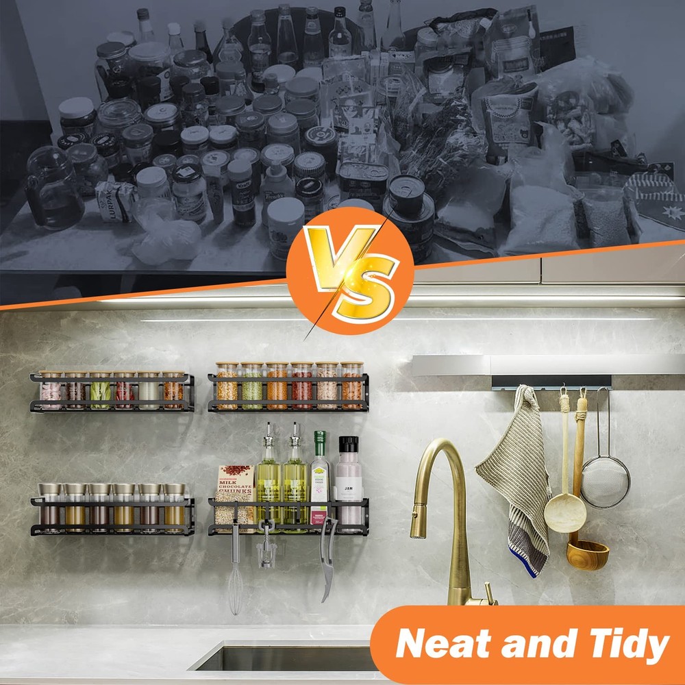 Bunoxea Spice Rack wall mounted 2 Pack, Space-Saving 2Pack, Black