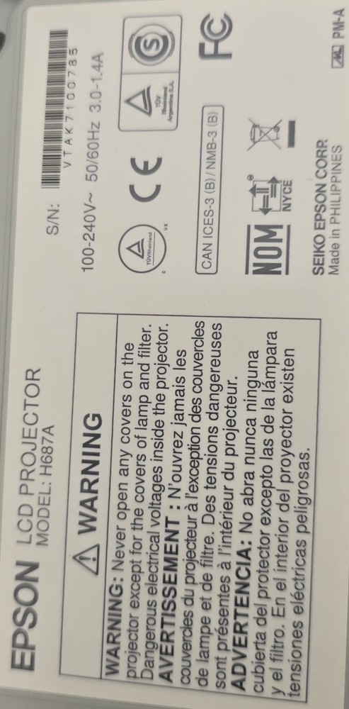 EPSON PowerLite 98H H687A LCD Projector