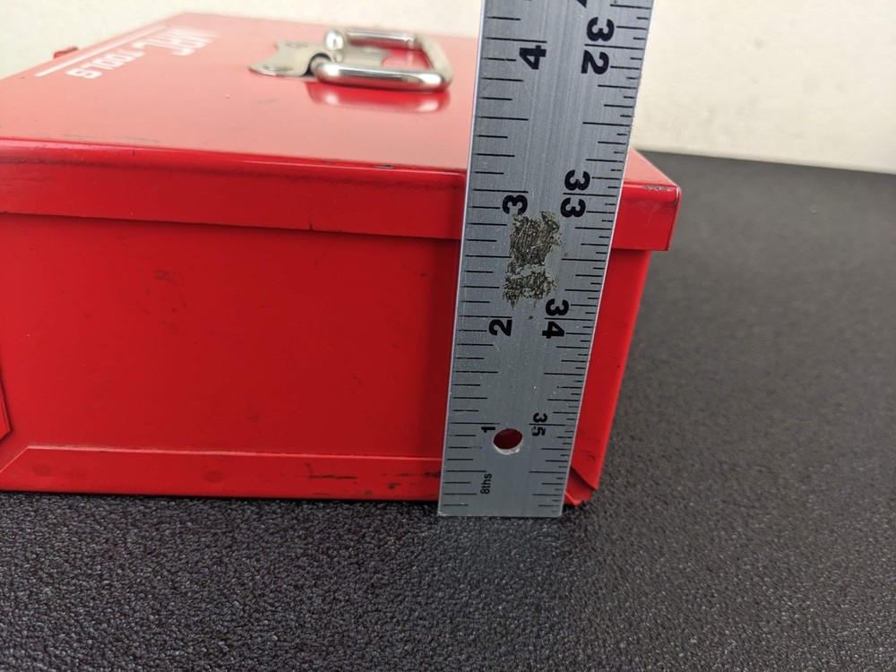 #bn739 Vintage Mac Tools Red Metal ToolBox Hinged Lid Rectangular