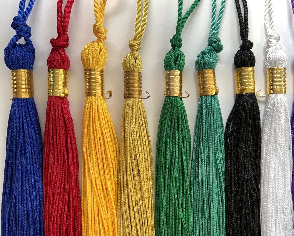 GRADUATION SCHOOL CAP HAT TASSEL 54 COLORS SOLID/2-TONE, RED WHITE BLUE, RAINBOW