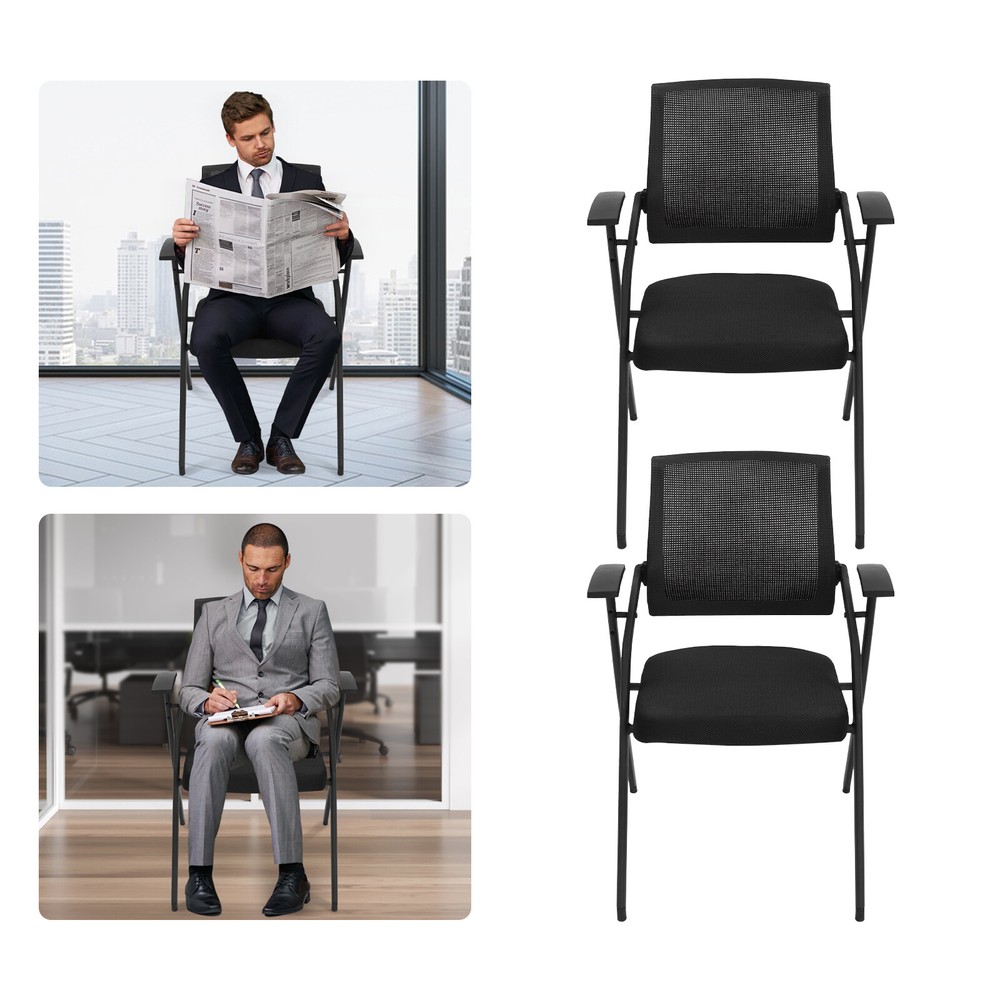 2x Mesh Net Back Support Ergonomic Meeting and Reception Chair Without Casters
