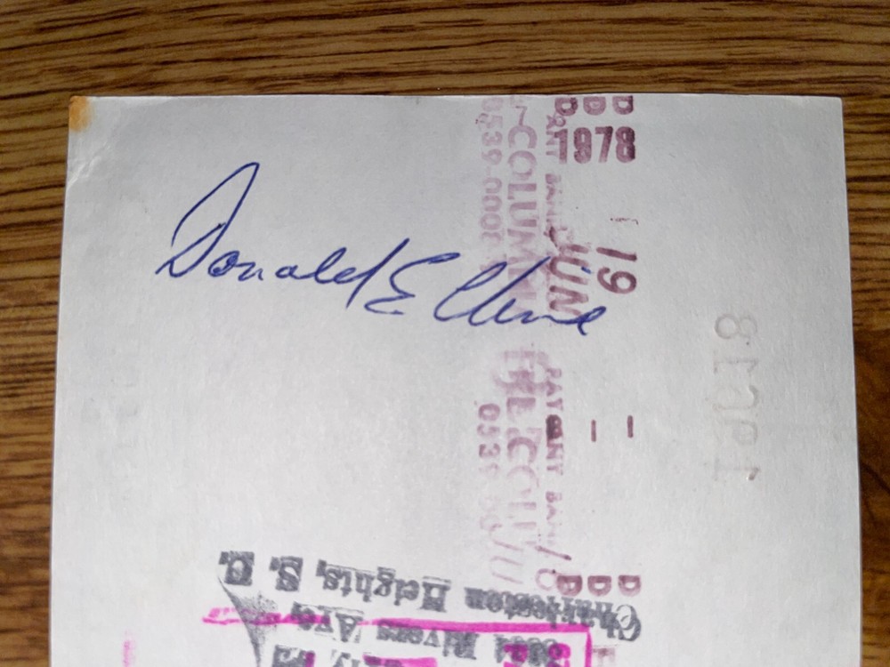 1978 Pittsburgh Pirates SIGNED Check: Donald Cline