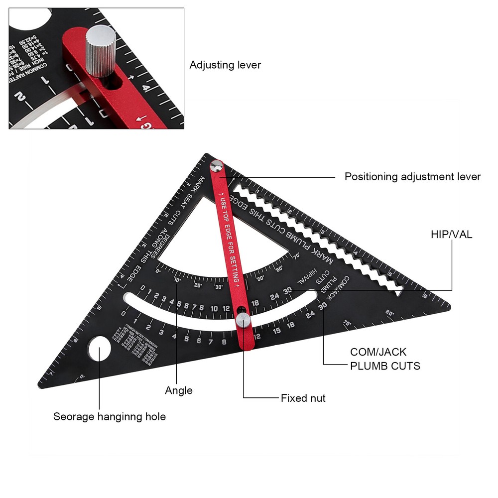 7 Inch Aluminum Alloy Positioning Adjustable Angle Triangle Ruler with Adjustabl