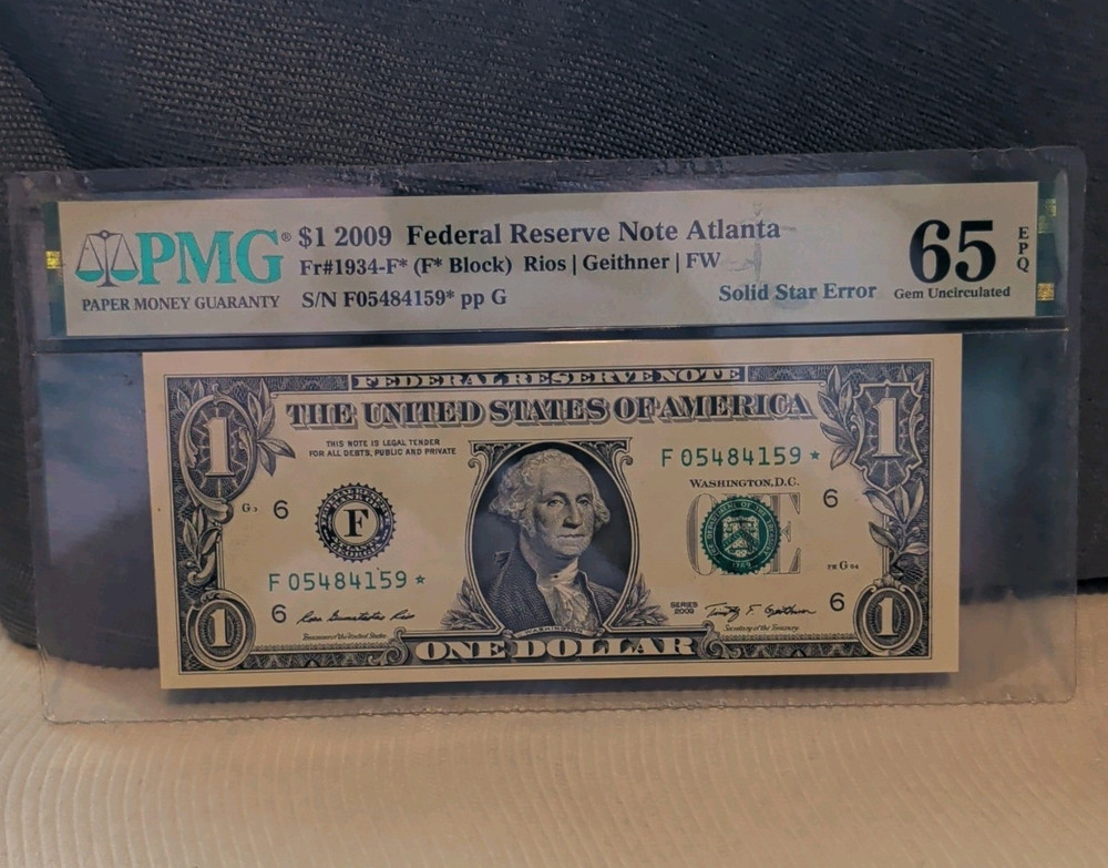 2009 $1 Federal Reserve Note Atlanta Solid Star Error PMG 65 EPQ Uncirculated