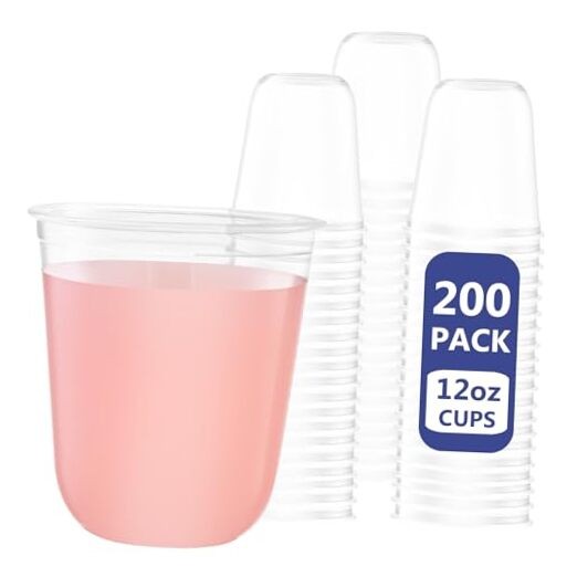 WELLIFE 12 oz Clear Plastic Cups, 200 Pcs Disposable Wine Glasses 12 oz 200 pcs