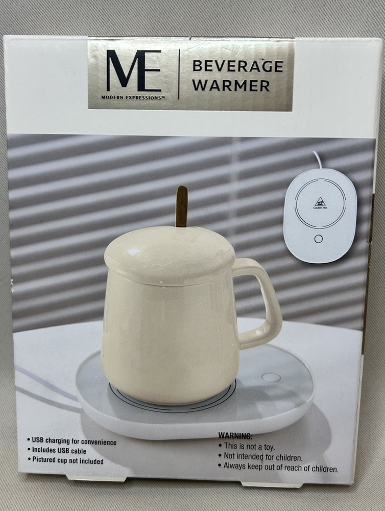 Modern Expressions WHITE Beverage Warmer USB charging NIB