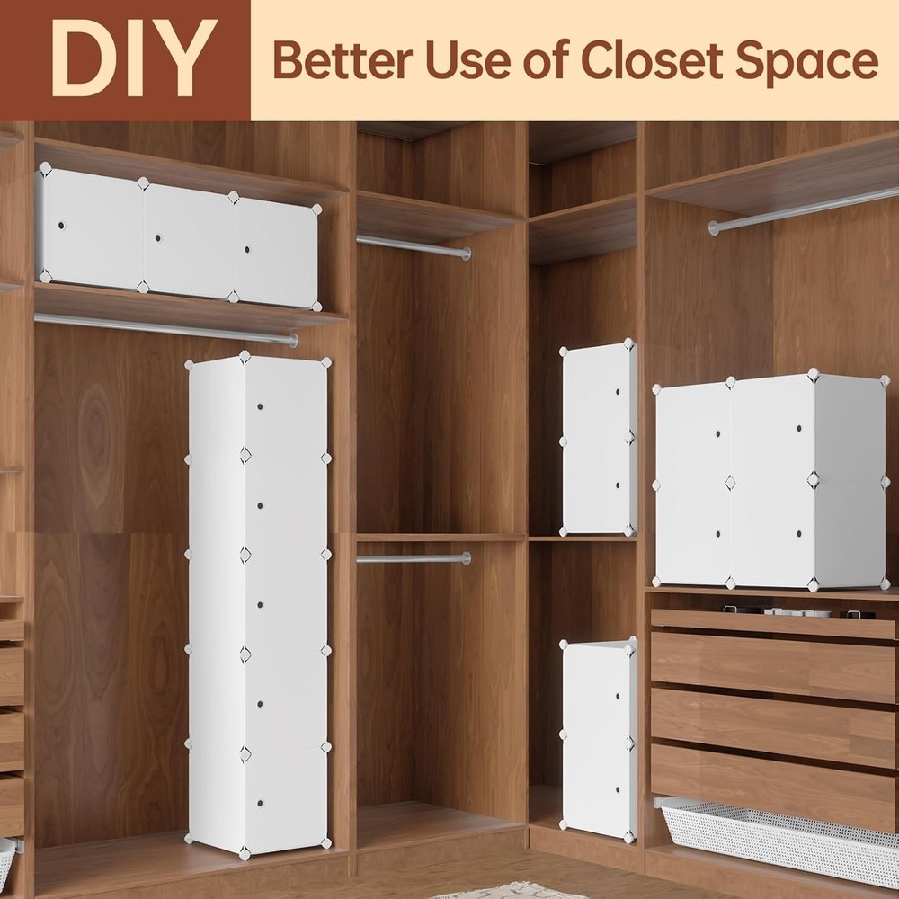5 Cube Storage Cabinet Narrow Clothes Storage W/Doors Plastic Standing Organizer