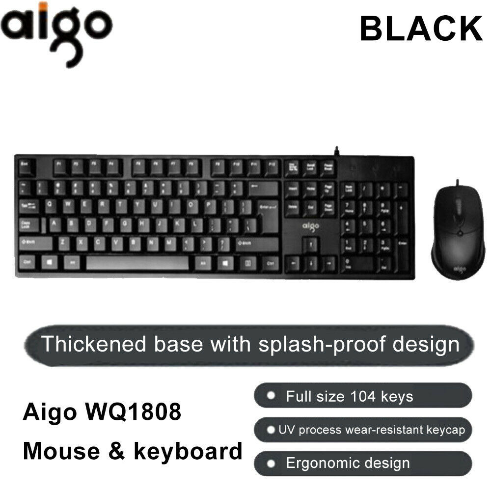 104 Keys USB Wired Computer Keyboard Mouse Set For Desktop Laptop PC Windows