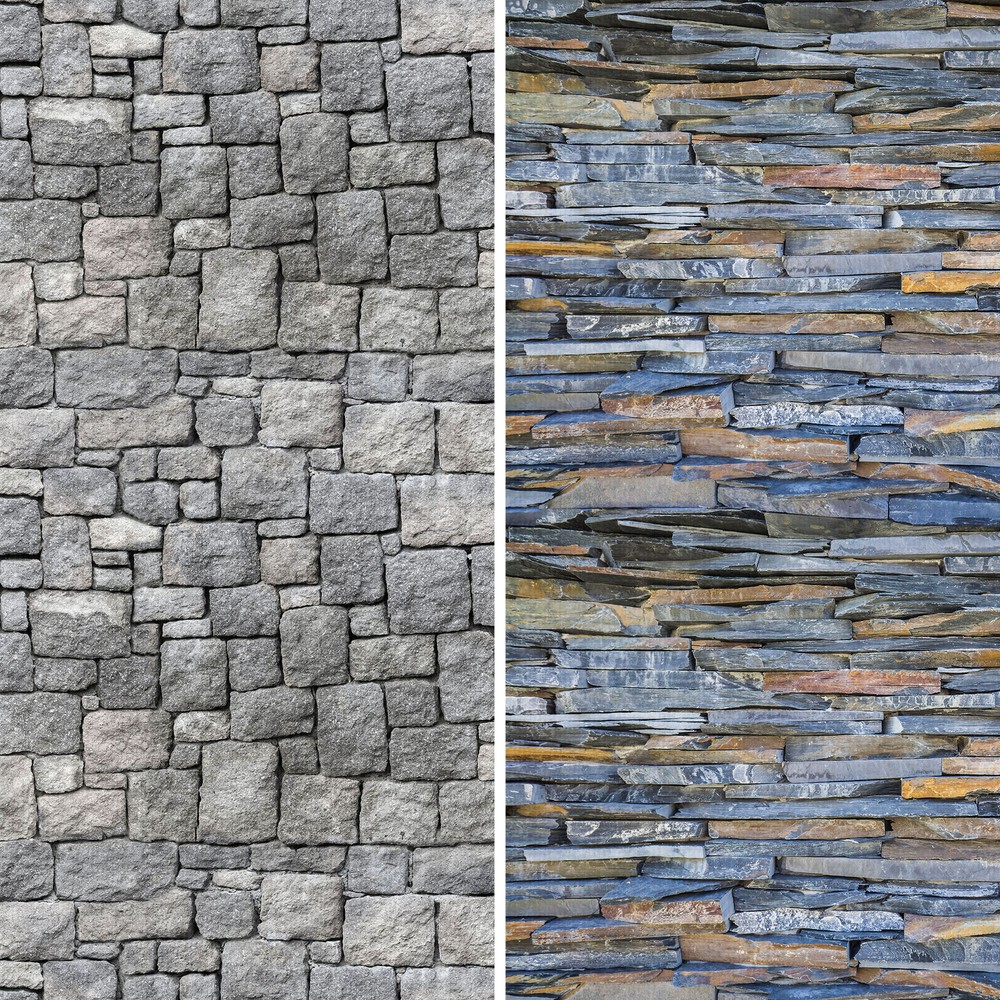 6 ft. Tall Double Sided Medieval Stone Canvas Room Divider