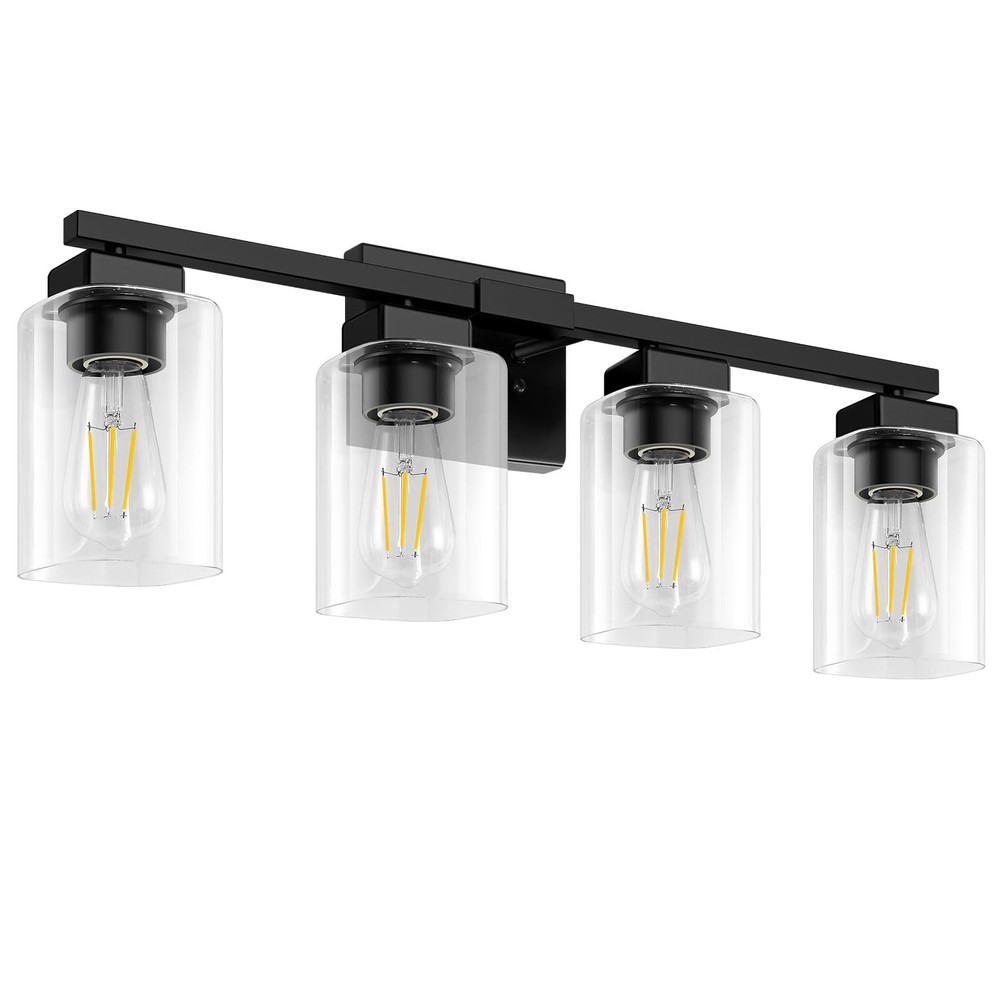 BesLowe 27" 4-Light Bathroom Light Fixture, Modern Black 4-Light,